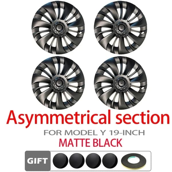 Navkapsel til Tesla Model Y, 19 tommer størrelse, Holdbar mat sort finish,Matte Black = Mat Sort