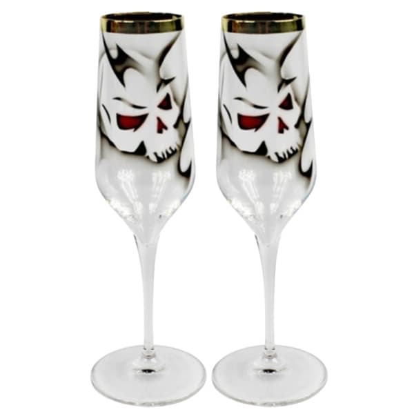 Champagneglas Dödskalle guld 2-pack - Nybro