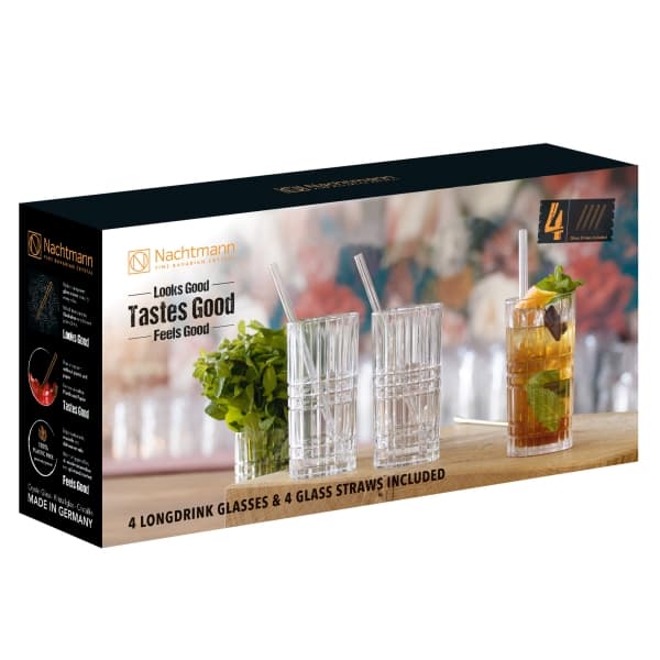 Square Highball glass + Straw 44,5cl 4-pack - Nachtmann