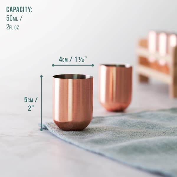 Shotglas i roséguld 5cl med bricka 6-pack