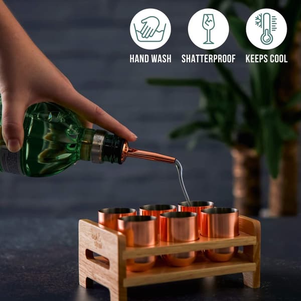 Shotglas i roséguld 5cl med bricka 6-pack