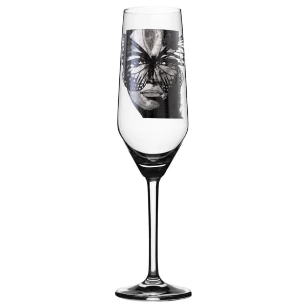 Golden Butterfly Champagne Glass 30cl, Black/White - Carolina Gynning