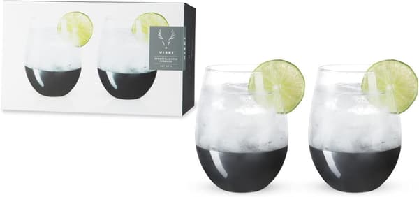 Viski Dipped Cocktail Tumblers Set of 2 19oz (561ml) Stemless Wine, Glass, Polished Finish, Gunmetal Black