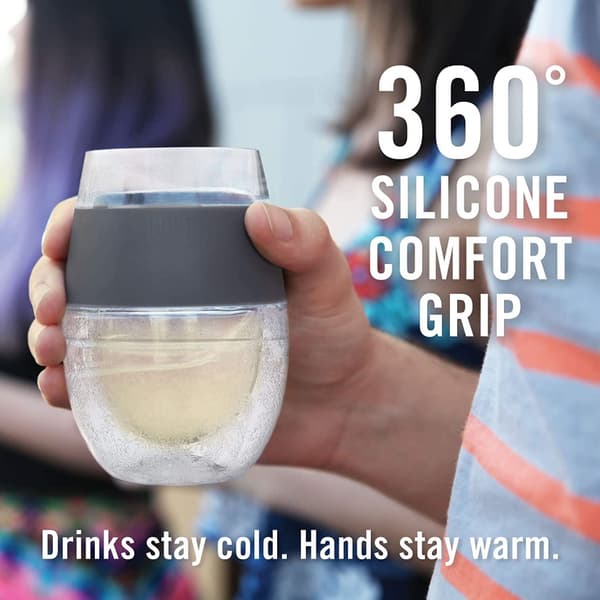 HOST Freeze Cooling Cup, Double Wall Insulated Freezer Chilling Tumbler with Gel, Glasses for Red and White Wine, 8.5 oz (250ml), Set of 2, Grey