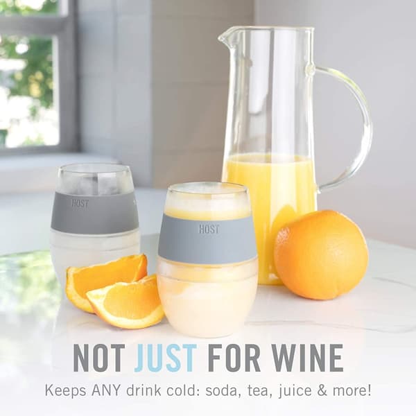 HOST Freeze Cooling Cup, Double Wall Insulated Freezer Chilling Tumbler with Gel, Glasses for Red and White Wine, 8.5 oz (250ml), Set of 2, Grey
