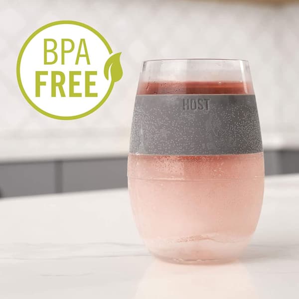 HOST Freeze Cooling Cup, Double Wall Insulated Freezer Chilling Tumbler with Gel, Glasses for Red and White Wine, 8.5 oz (250ml), Set of 2, Grey