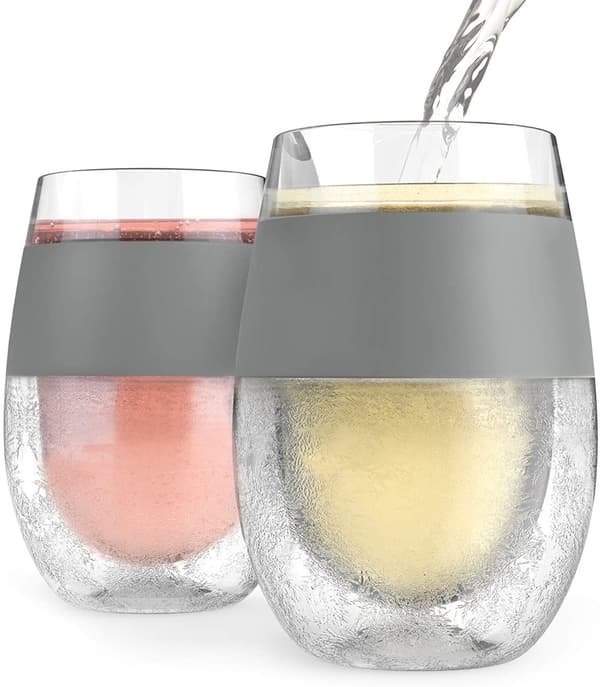HOST Freeze Cooling Cup, Double Wall Insulated Freezer Chilling Tumbler with Gel, Glasses for Red and White Wine, 8.5 oz (250ml), Set of 2, Grey