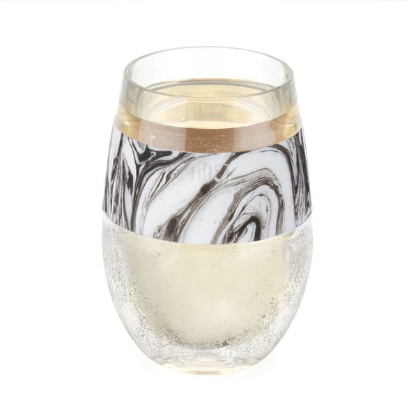 HOST Wine Freeze Cooling Cup, Plastic Double Wall Insulated Freezable Drink Chilling Tumbler with Freezing Gel, Set of 1, 251ml - Black Swirl