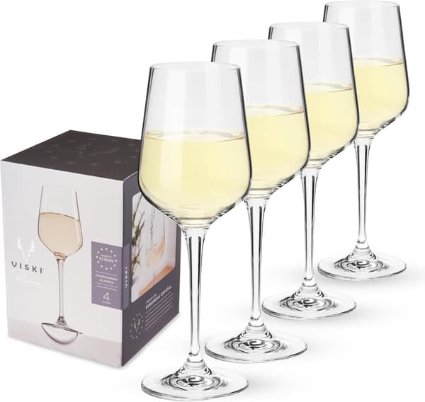 Viski Reserve European Crystal Chardonnay Glasses, Lead-Free Crystal Glasses, European Made, Stemmed Wine Glass Set, Set of 4, 15 Ounces (443 ml)