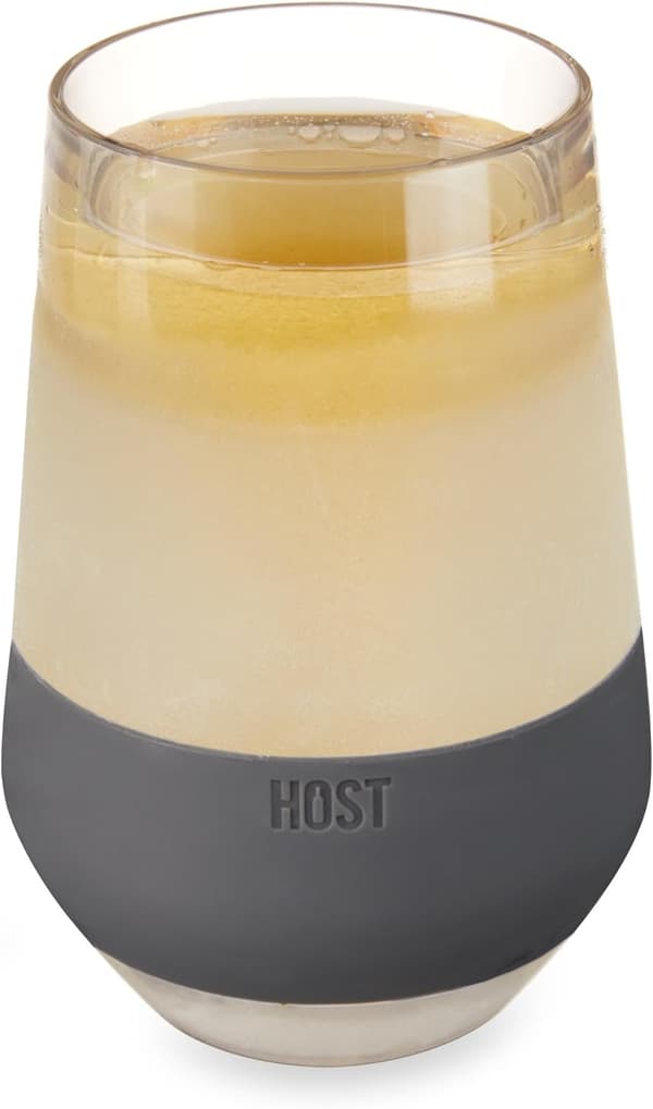 HOST Wine Freeze XL Cooling Cup, Plastic Double Walled Insulated Freezable Drink Chilling Tumbler with Freezing Gel, Set of 1, 12 oz (355ml) - Grey