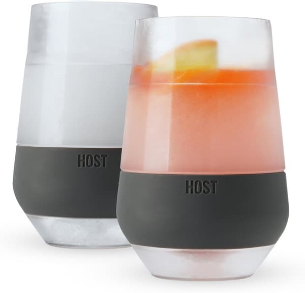 HOST Wine Freeze XL Cooling Cup, Plastic Double Walled Insulated Freezable Drink Chilling Tumbler with Freezing Gel, Set of 2, 12 oz (355ml) - Grey