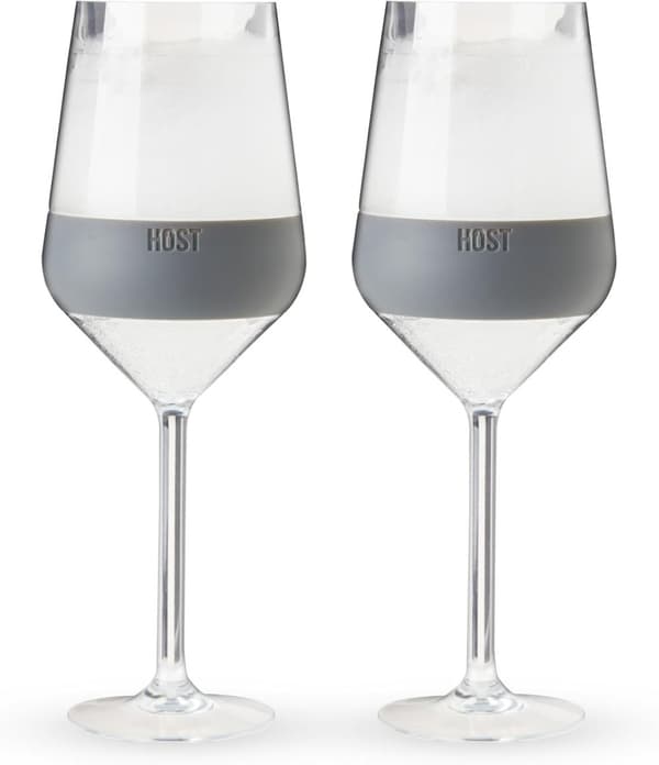 HOST Wine Freeze Double-Walled Tumblers with Active Cooling Gel and Insulated Silicone Grip, Set of 2 Plastic Tumblers, 6.5 oz (192 ml) - Gray