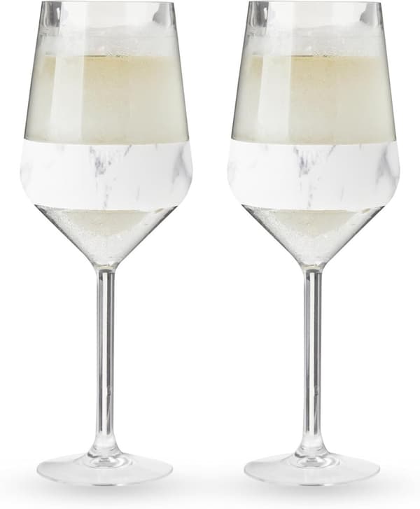 HOST Wine Freeze Double-Walled Tumbler with Active Cooling Gel and Insulated Silicone Grip, Set of 2 Plastic Tumblers, 6.5 oz (192 ml) - Marble