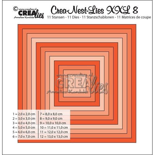 Dies XXL Crealies - Squares smooth - 12 dies