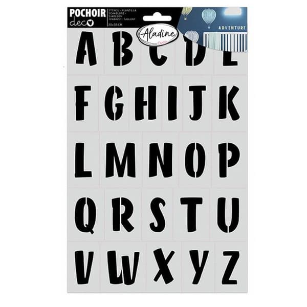 Pochoir - Aladine - Alfabet 2 - 20x30 cm - Förskurna bokstäver - Enkel anpassning