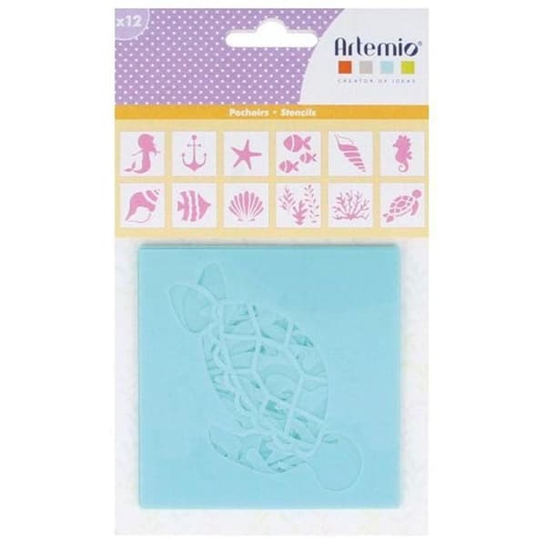 Set av 12 Stenciler - Artemio - Sjöjungfru - 9x9 cm - Hård plast - Blandet