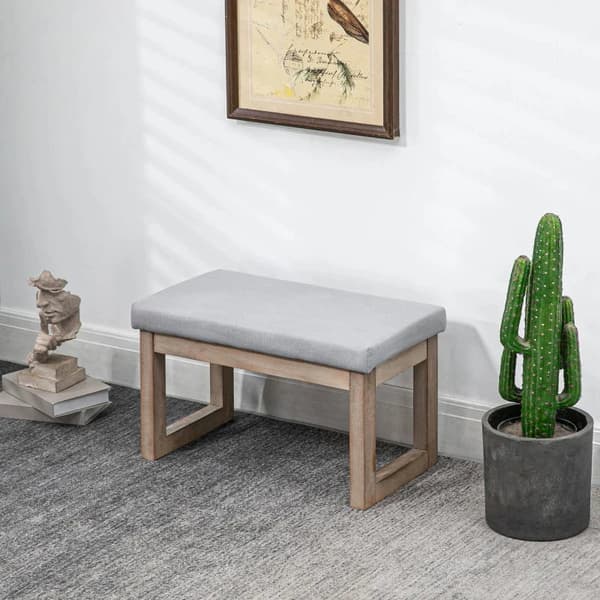 Rootz Fodskammel - Scandi Design - Taburet - Fodskammel - Polstret bænk - Gummitræ - Grå + Natur - 68 cm x 38 cm x 42 cm