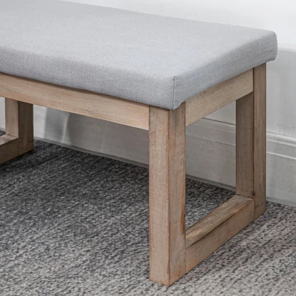 Rootz Fodskammel - Scandi Design - Taburet - Fodskammel - Polstret bænk - Gummitræ - Grå + Natur - 68 cm x 38 cm x 42 cm