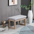 Miniatyrbillede 2 af 6: Rootz Fodskammel - Scandi Design - Taburet - Fodskammel - Polstret bænk - Gummitræ - Grå + Natur - 68 cm x 38 cm x 42 cm