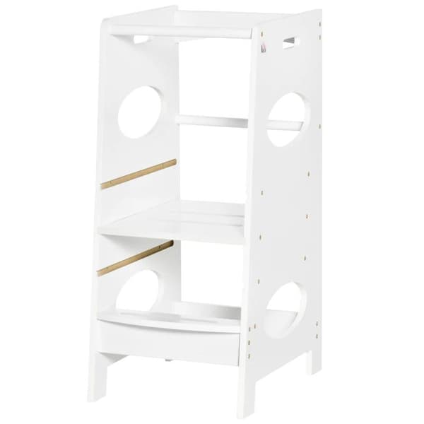 Rootz Kids Step Pall - Kids Learning Tower - Step Pall - Pall Stående - Vit - 40 x 50 x 90 cm