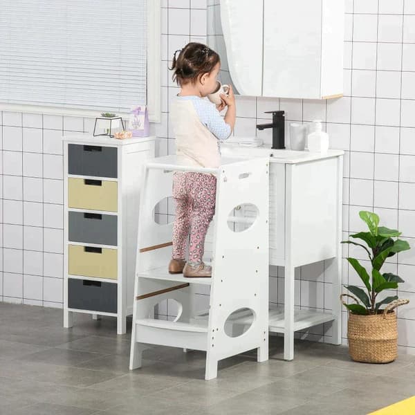 Rootz Kids Step Pall - Kids Learning Tower - Step Pall - Pall Stående - Vit - 40 x 50 x 90 cm