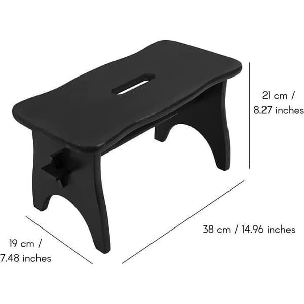 Svart fotstöd i trä - 38 x 19 x 21 cm - Skrivbord, stol, växt, liten låg pall - Träbänk - Omonterad