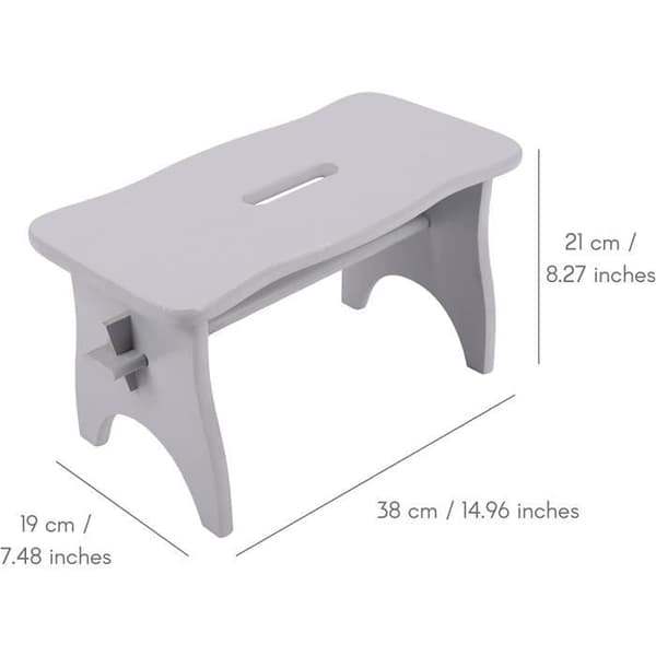 Grå träfotpall - 38 x 19 x 21 cm - Skrivbord, stol, växt, liten låg pall - Träbänk - Omonterad