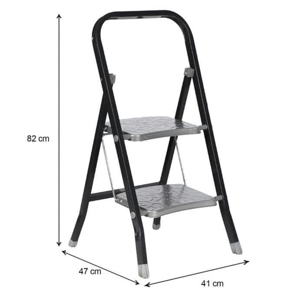 Fällbar stege - Märke - 2 steg - Svart metall och krom