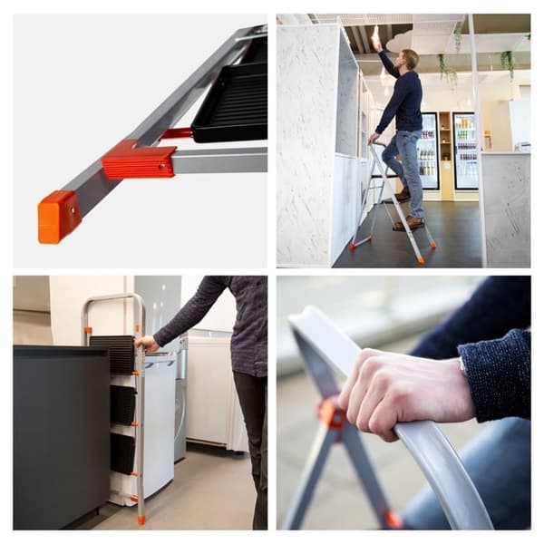 Toolland Marchepied, 3 steg, flexibel, hemmaställ med högt handtag