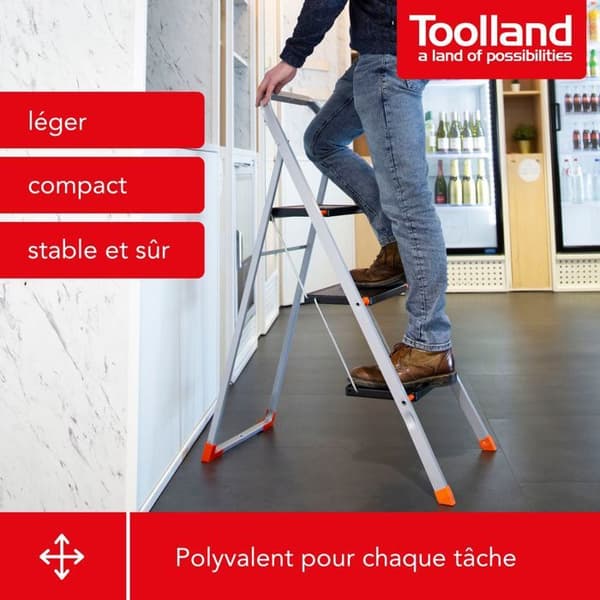 Toolland Marchepied, 3 steg, flexibel, hemmaställ med högt handtag
