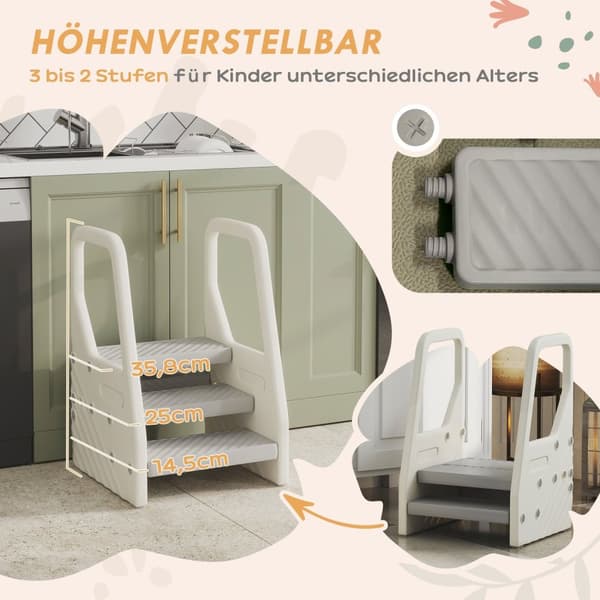 Rootz Børns justerbare trin afføring - Toddler Trin - Børnens afføring - skridsikker sikkerhed - 43L x 42W x 65,5 timer cm