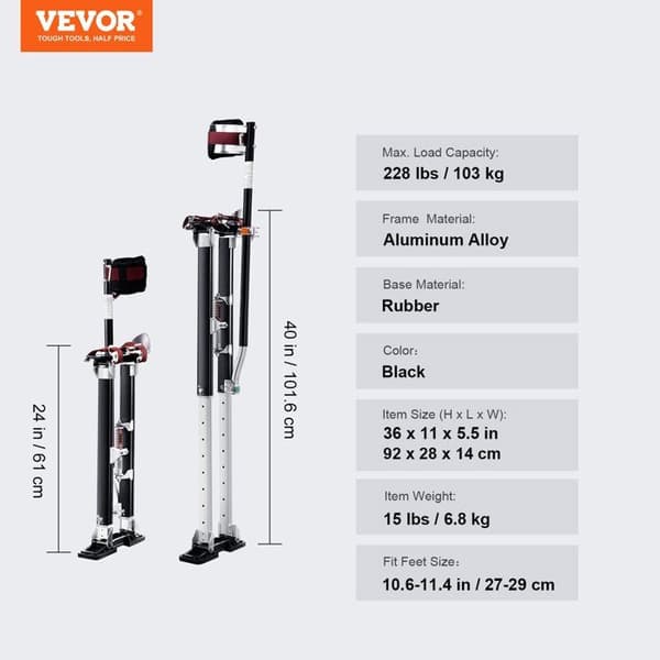 VEVOR Stiltar Gips Plasterare Färg Aluminium Justerbar 61-101,6 cm Svart