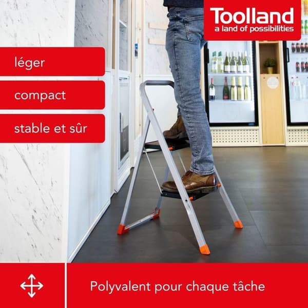 Toolland Marchepied, 2 steg, flexibel, hemtrappstol med hög handtag