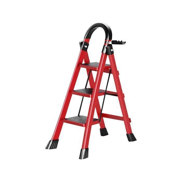 "Sju Comfort-Escabeau 3 steg-Fällbar med Antislip Pedal-150KG Stabil Stålstege-Röd"
