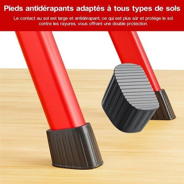 Sju Komfort-Stege 4 steg-Fällbar med Antislip Pedal-150KG Stabil Stege i Stål-Röd
