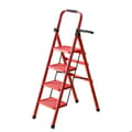 Miniatyrbild 1 av 6: Sju Komfort-Stege 4 steg-Fällbar med Antislip Pedal-150KG Stabil Stege i Stål-Röd