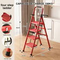Miniatyrbild 6 av 6: Sju Comfort-Escabeau 4 steg-Fällbar med Antislip Pedal-150KG belastning-i Stål-Röd