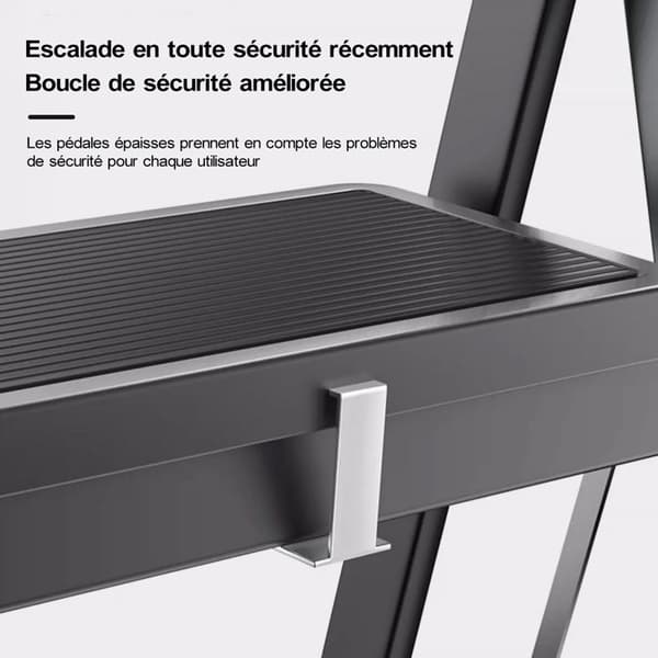 Sju Comfort-Escabeau 3 steg - Fällbar med Antislips Pedal - 150KG Stabil Stål Stege - Svart