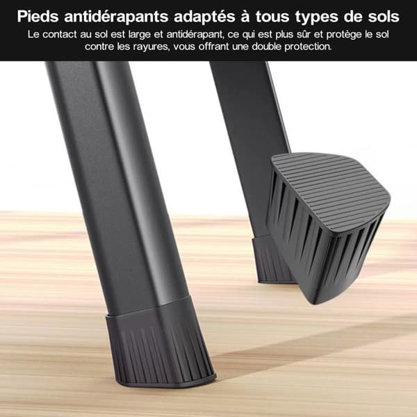 Sju Comfort-Escabeau 3 steg - Fällbar med Antislips Pedal - 150KG Stabil Stål Stege - Svart