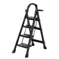 Miniatyrbild 1 av 6: Sju Comfort-Escabeau 4 steg-Fällbar med Antislip Pedal-Lastad 150KG-Stål-Svart