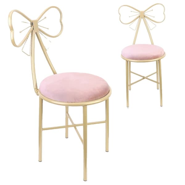 Pukeutumistuoli, perhonen selkänoja, samettikangas, Pinkki