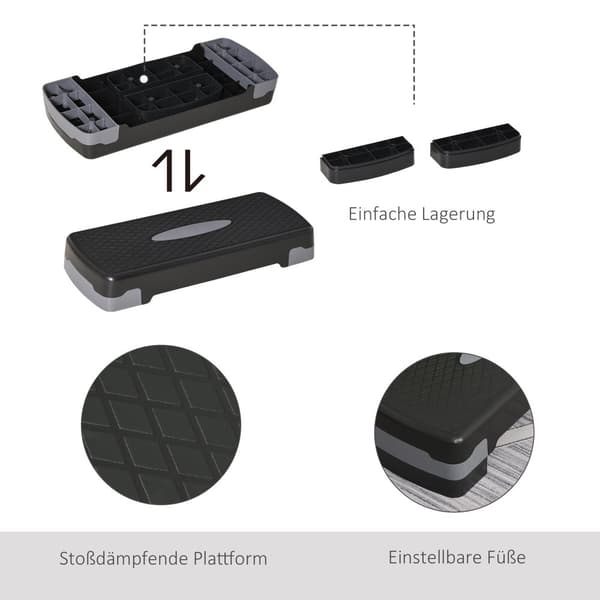 Aerobic Fitness Step Bræt, 68x29x15 cm, Sort Grå