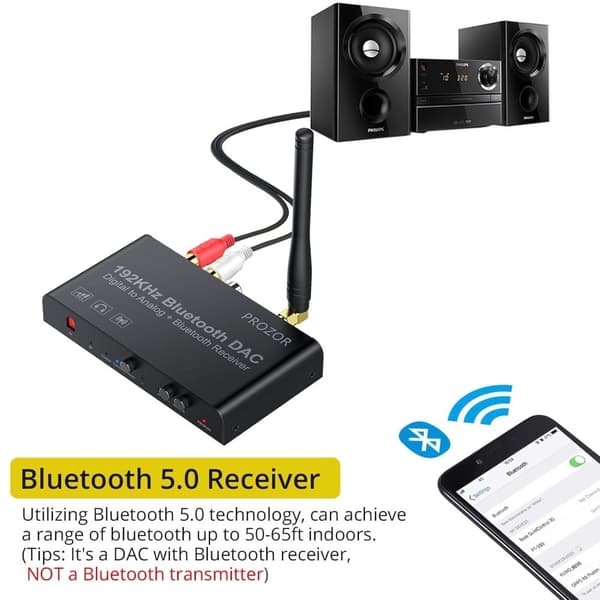 Digital til analog konverter med Bluetooth, 192 khz DAC stereo