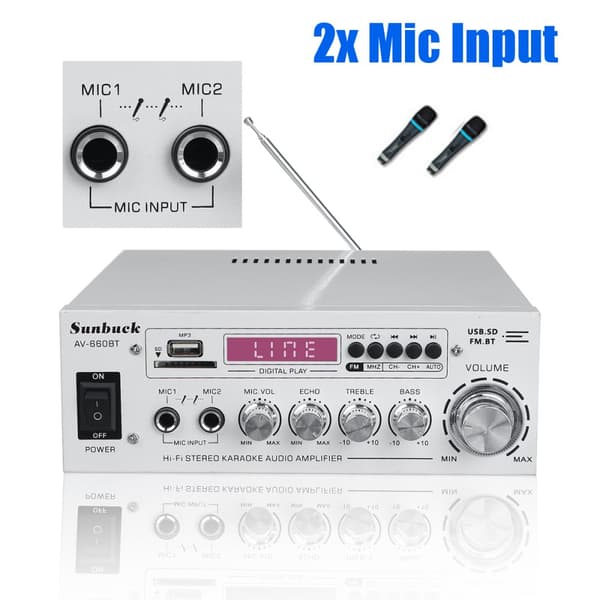 12V 1200W digital stereoforstærker bluetooth HiFi lydeffektforstærker FM effektforstærker 2 kanals forstærker, hvid