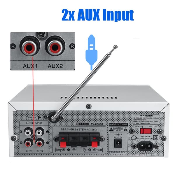12V 1200W digital stereoforstærker bluetooth HiFi lydeffektforstærker FM effektforstærker 2 kanals forstærker, hvid