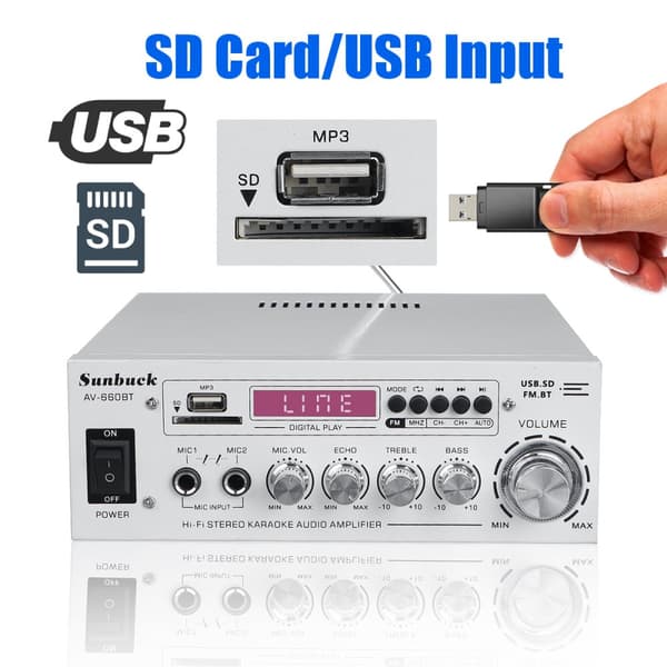 12V 1200W digital stereoforstærker bluetooth HiFi lydeffektforstærker FM effektforstærker 2 kanals forstærker, hvid