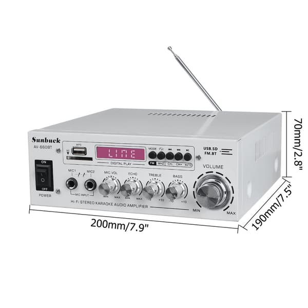 12V 1200W digital stereoforstærker bluetooth HiFi lydeffektforstærker FM effektforstærker 2 kanals forstærker, hvid