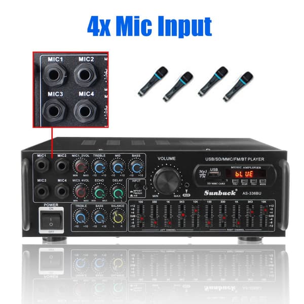 Sunbuck hi-fi förstärkare 2000 watt stereo effektförstärkare 2-kanals förstärkare bluetooth 5.0 audio stereo effektförstärkare