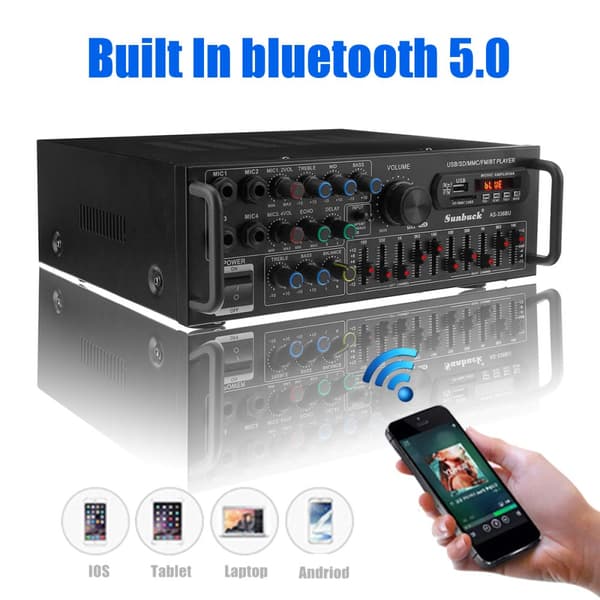 Sunbuck hi-fi förstärkare 2000 watt stereo effektförstärkare 2-kanals förstärkare bluetooth 5.0 audio stereo effektförstärkare