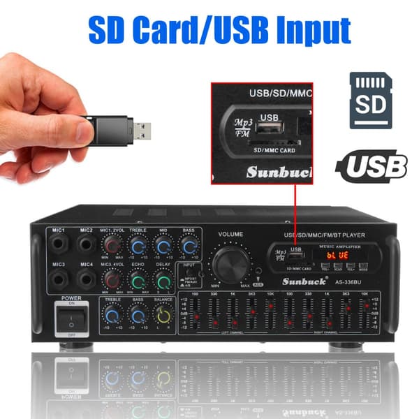 Sunbuck hi-fi förstärkare 2000 watt stereo effektförstärkare 2-kanals förstärkare bluetooth 5.0 audio stereo effektförstärkare